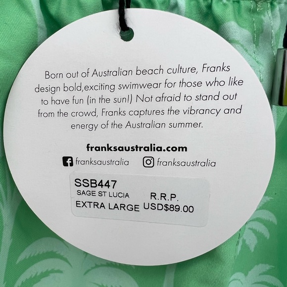 FRANKS XL“SAGE”(LIGHT GREEN)COLOR SWIMMING TRUNKS,W/MESH SUPPORT,PALM TREE PRINT - Picture 14 of 14